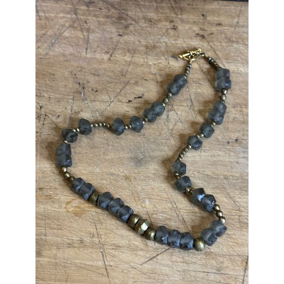 Vintage-Style Gray & Gold Beaded Necklace With Toggle Clasp 24-Inch Handmade Sta - Picture 2 of 9